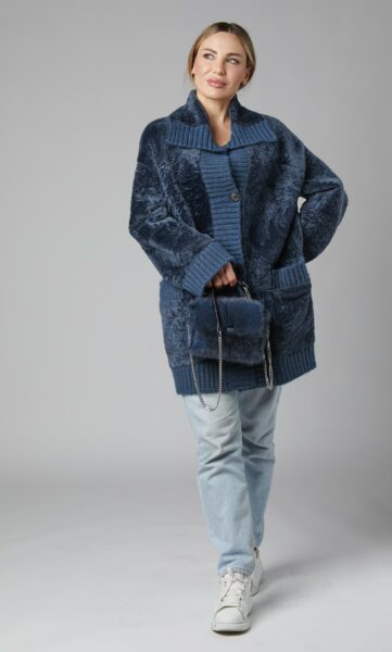 24/25 cappotto in shearling reversibile nappato blu navy