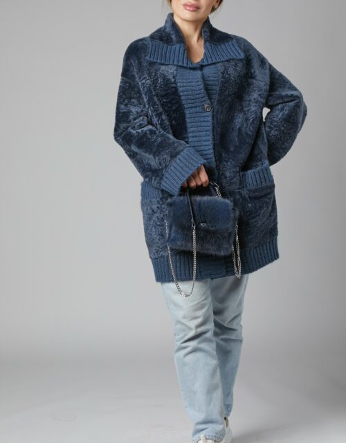 24/25 cappotto in shearling reversibile nappato blu navy