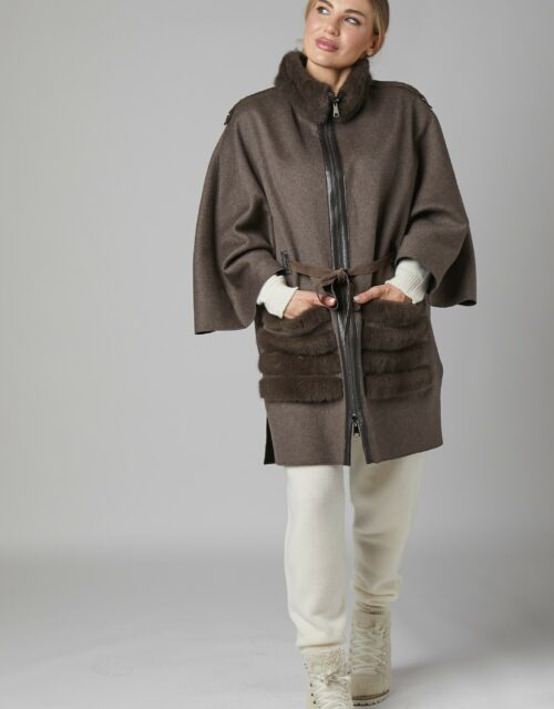 24/25 cappotto in cashmere double con collo e tasche in visone