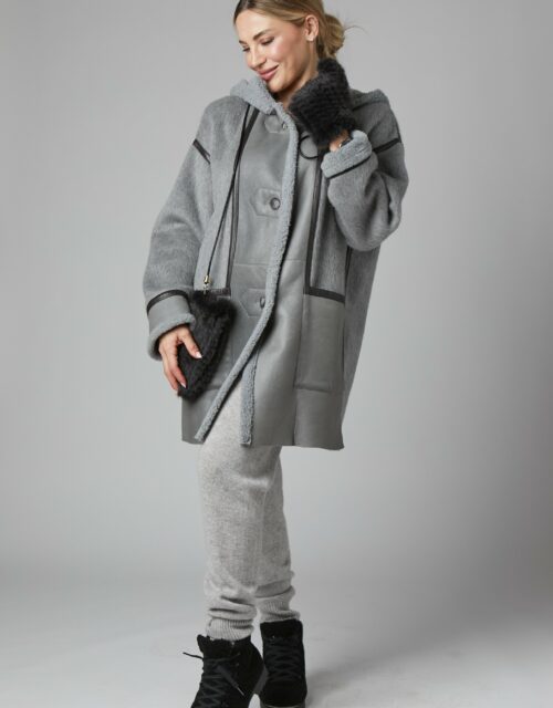 24/25 cappotto in shearling nappato misto cashmere grigio