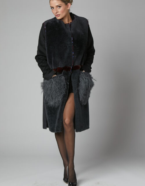 24/25 gilet in shearling scamosciato lutezia con tasche in mongolia