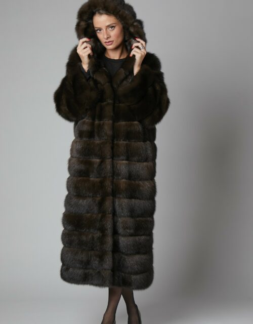 24/25 cappotto maxi con cappuccio in zibellino russo bargusinsky
