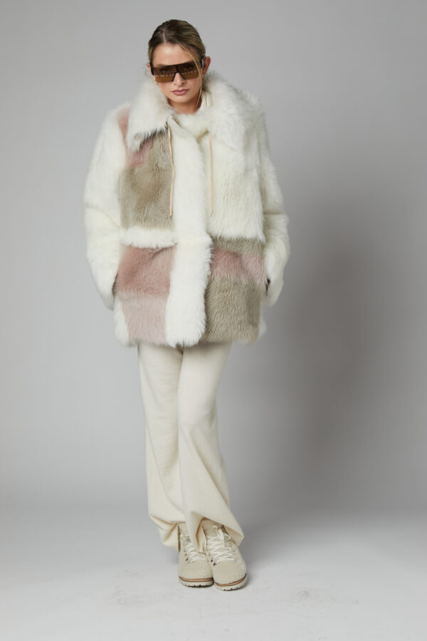 24/25 cappotto in shearling patchwork reversibile nappato bianco multicolor - immagine 2