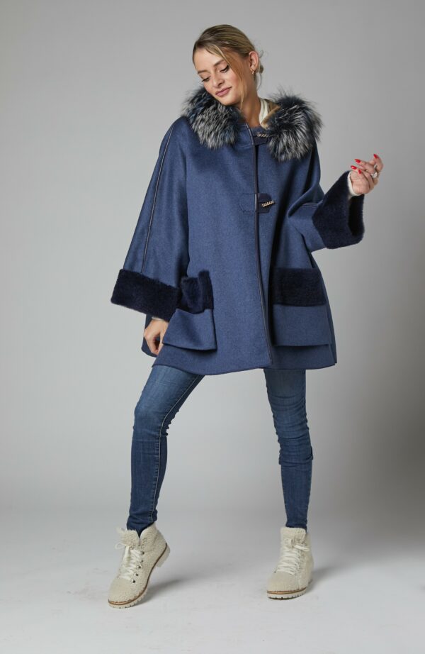24/25 cappotto in cashmere double blu navy con cappuccio in mourmasky - immagine 2
