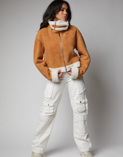 24/25 giubbotto in shearling canadese scamosciato