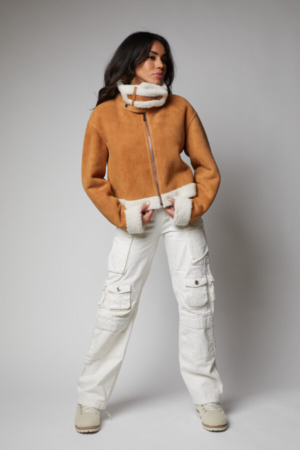 24/25 giubbotto in shearling canadese scamosciato