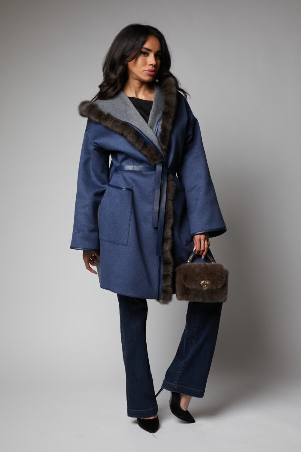 24/25 cappotto in cashmere double blu navy con bordura in zibellino - immagine 2