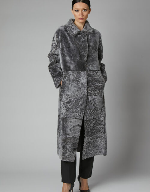 24/25 cappotto maxi in shearling merinos reversibile nappato grigio