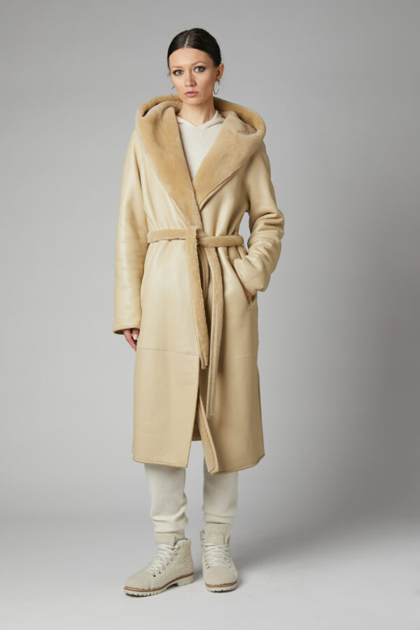 24/25 cappotto in shearling epilato seta champagne reversibile nappato - immagine 2