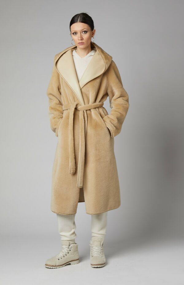 24/25 cappotto in shearling epilato seta champagne reversibile nappato - immagine 3