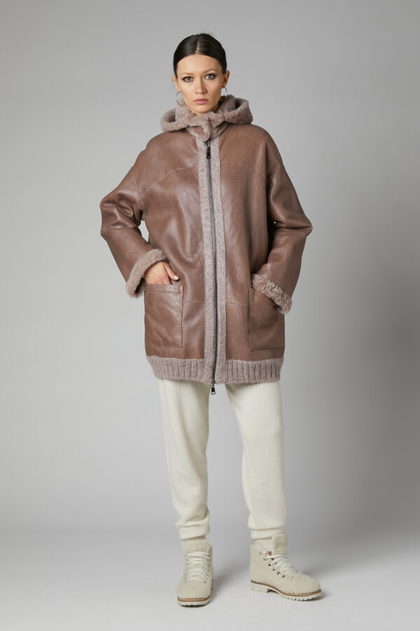 24/25 cappotto in shearling reversibile nappato rosa antico - immagine 2