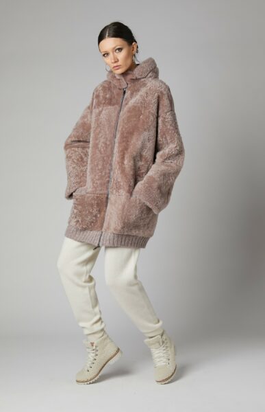 24/25 cappotto in shearling reversibile nappato rosa antico