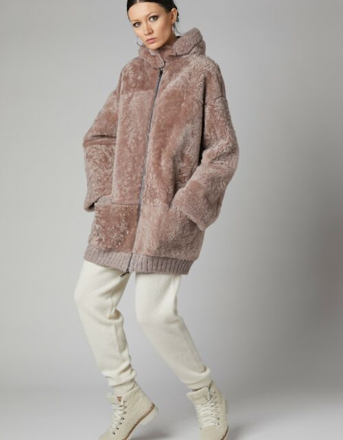 24/25 cappotto in shearling reversibile nappato rosa antico