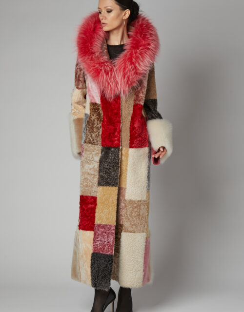 24/25 cappotto maxi in shearling patchwork multicolor