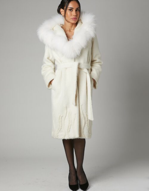 24/25 cappotto in alpaca con ricami e bordura in volpe