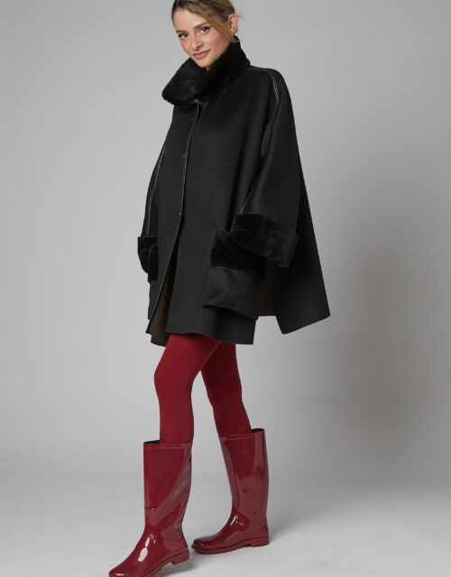 24/25 cappotto in cashmere double nero e tortora