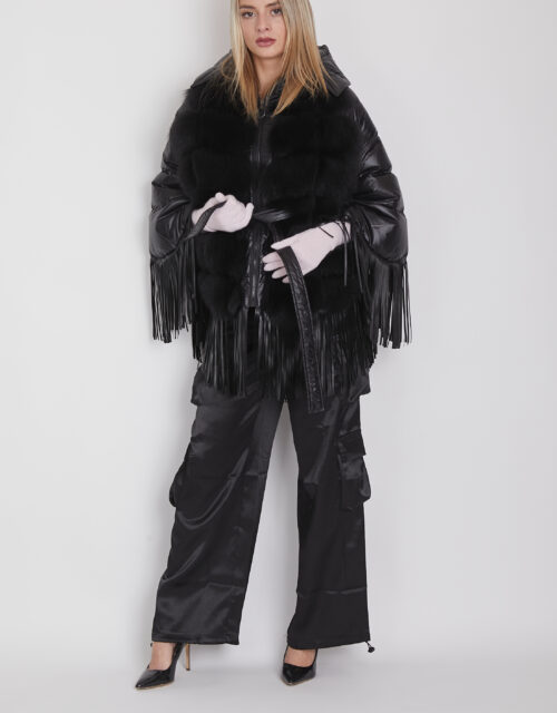 24/25 poncho in volpe con frange nero