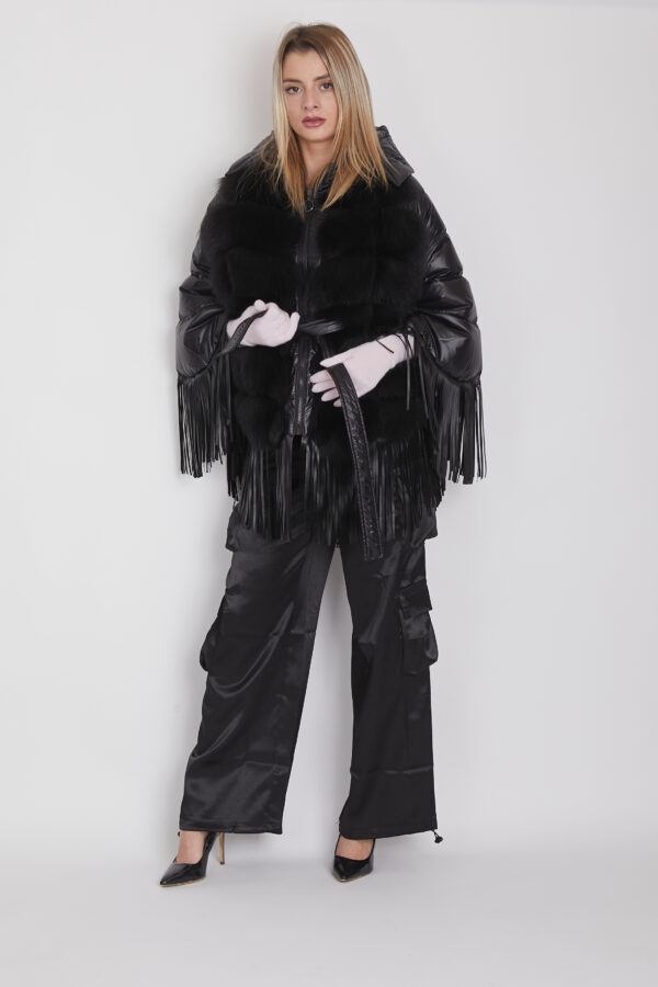 24/25 poncho in volpe con frange nero
