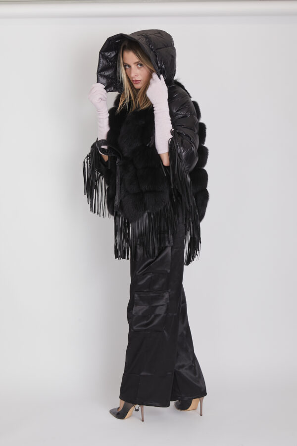 24/25 poncho in volpe con frange nero - immagine 2