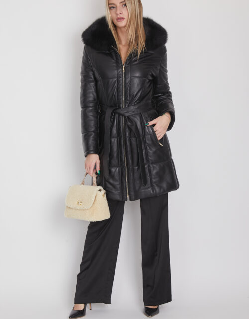 24/25 cappotto trench in nappa nero