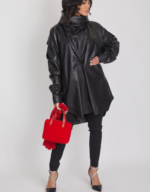24/25 poncho in nappa nero