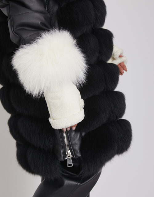 24/25 Guanti in shearling con manicotti in volpe bianco