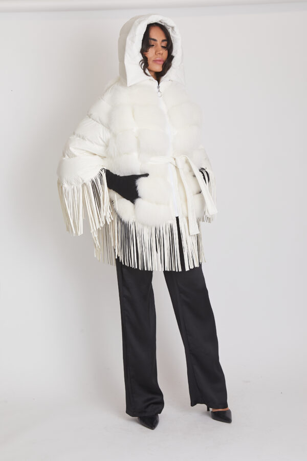 24/25 poncho in volpe con frange bianco - immagine 2
