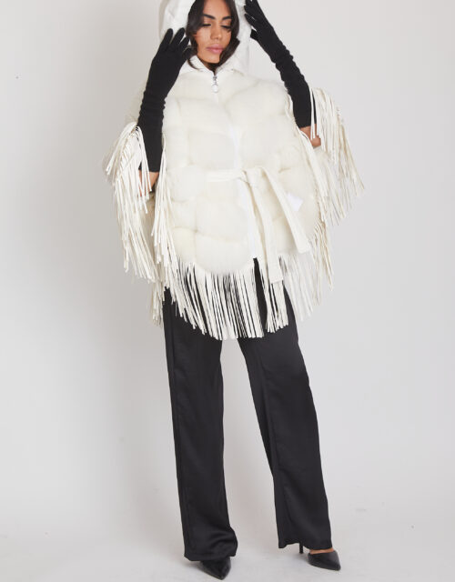 24/25 poncho in volpe con frange bianco