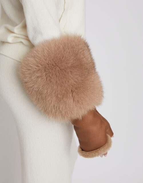 24/25 Guanti in shearling con manicotti in volpe marrone
