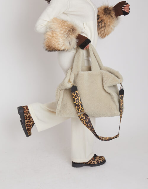 24/25 Borsa Maxi in shearling panna