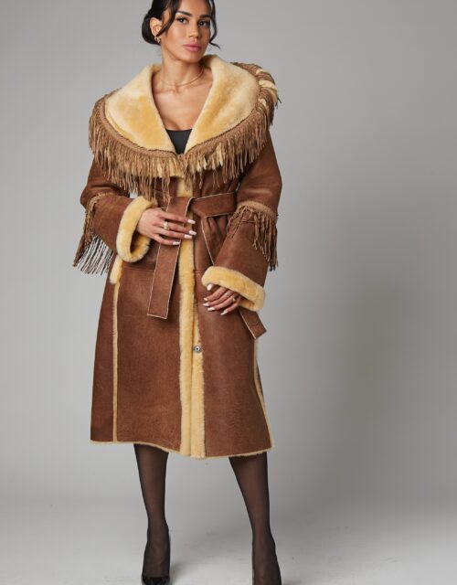 24/25 cappotto in shearling nappato effetto cuoio con frange