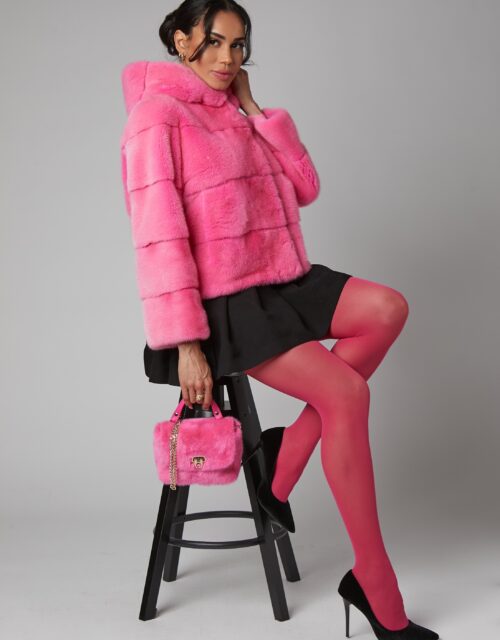 24/25 giubbotto in visone con cappuccio fucsia