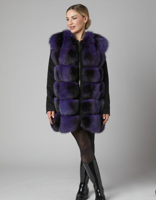 24/25 gilet in volpe glicine dorsato nero con camoscio e borchie