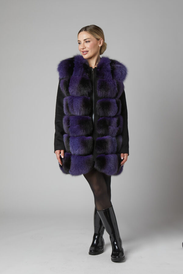 24/25 gilet in volpe glicine dorsato nero con camoscio e borchie