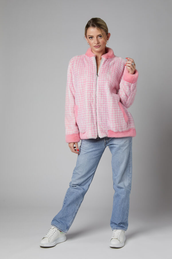 24/25 giacca in visone pied de poule rosa - immagine 2