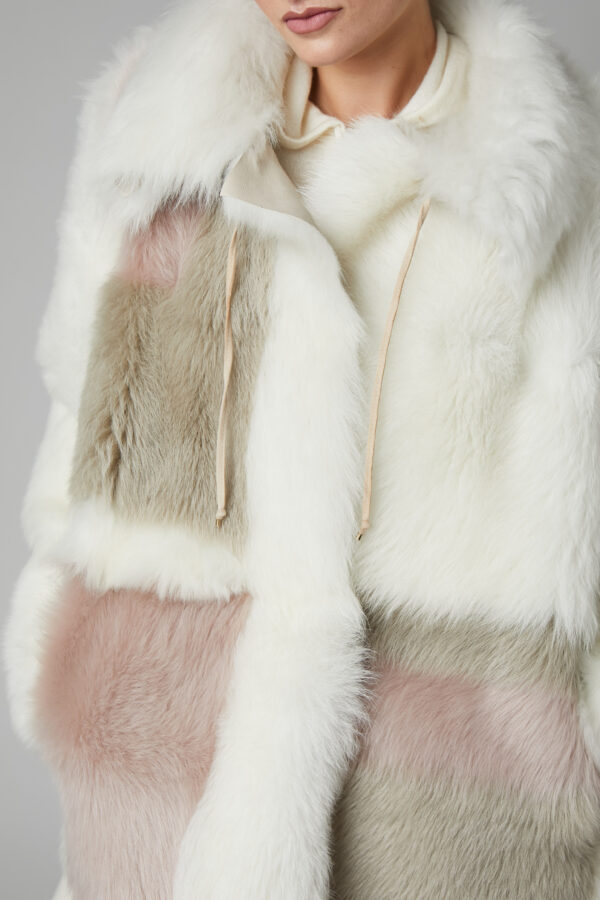 24/25 cappotto in shearling patchwork reversibile nappato bianco multicolor - immagine 3
