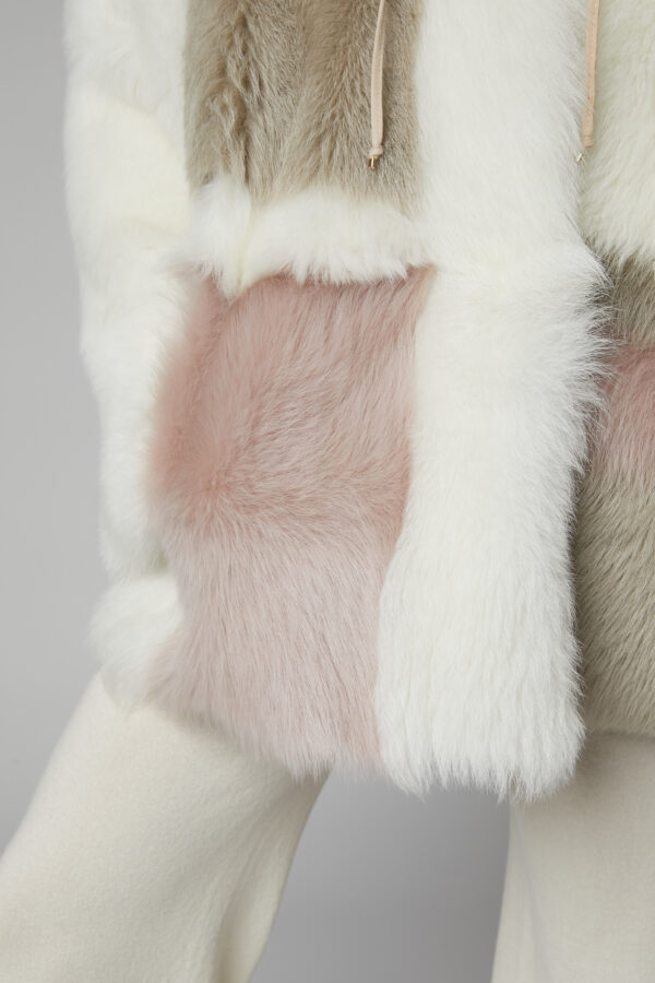 24/25 cappotto in shearling patchwork reversibile nappato bianco multicolor - immagine 4