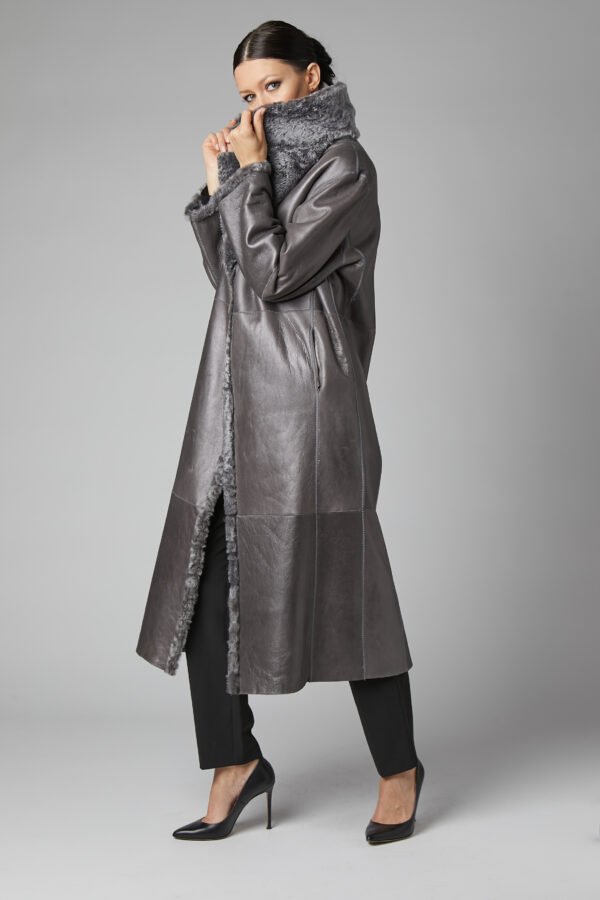 24/25 cappotto maxi in shearling merinos reversibile nappato grigio - immagine 4