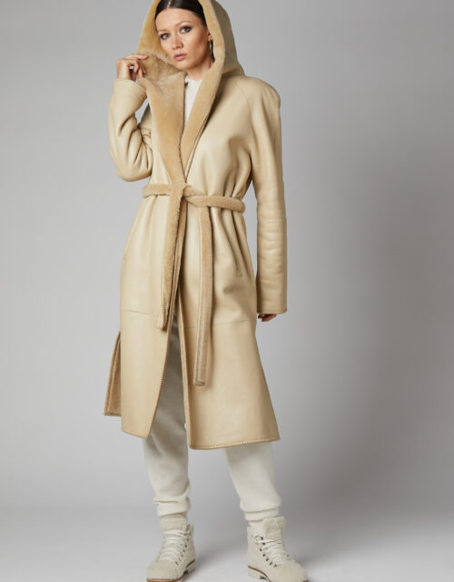 24/25 cappotto in shearling epilato seta champagne reversibile nappato