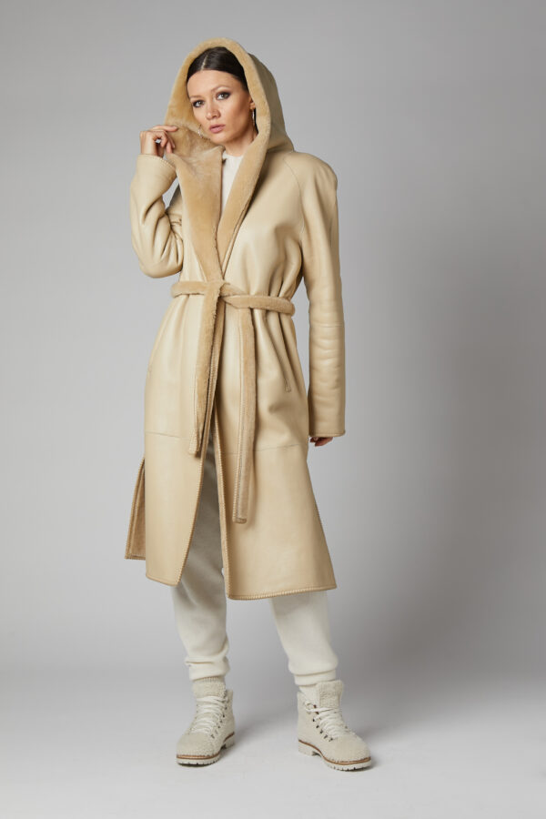 24/25 cappotto in shearling epilato seta champagne reversibile nappato