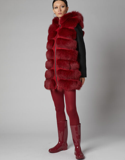 24/25 gilet in volpe bordeaux con camoscio