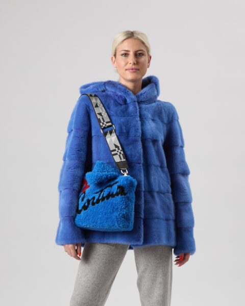 25/26 Borsa in shearling bouclè azzurro cobalto