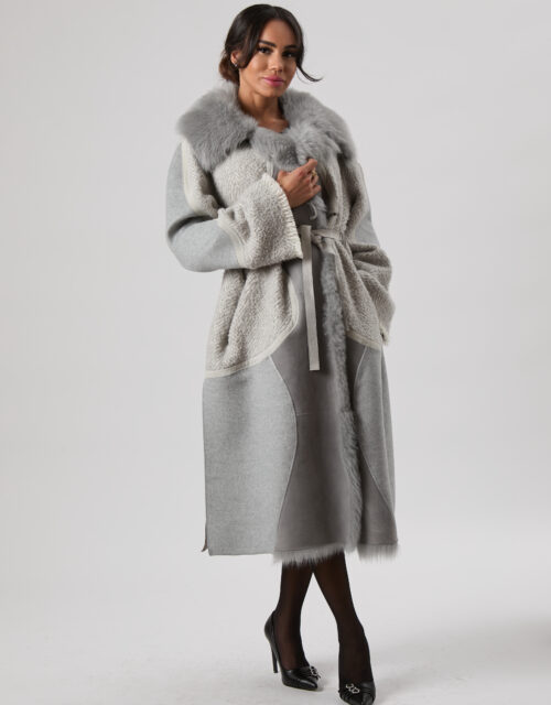 25/26 Cappotto in cashmere patchwork colore grigio perla