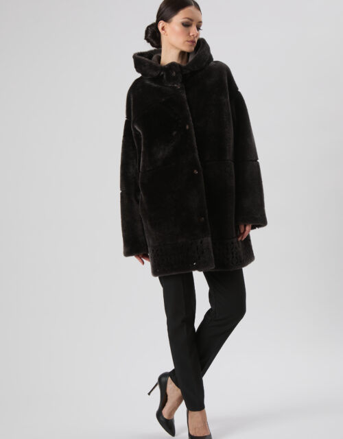 25/26 Cappotto in shearling epilato reversibile colore antracite