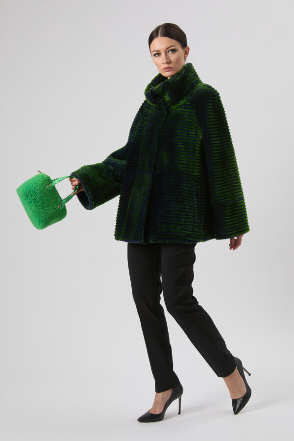 25/26 Giacca in shearling laserato blu notte e verde smeraldo reversibile