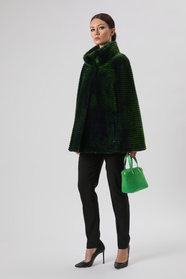 25/26 Giacca in shearling laserato blu notte e verde smeraldo reversibile - immagine 2