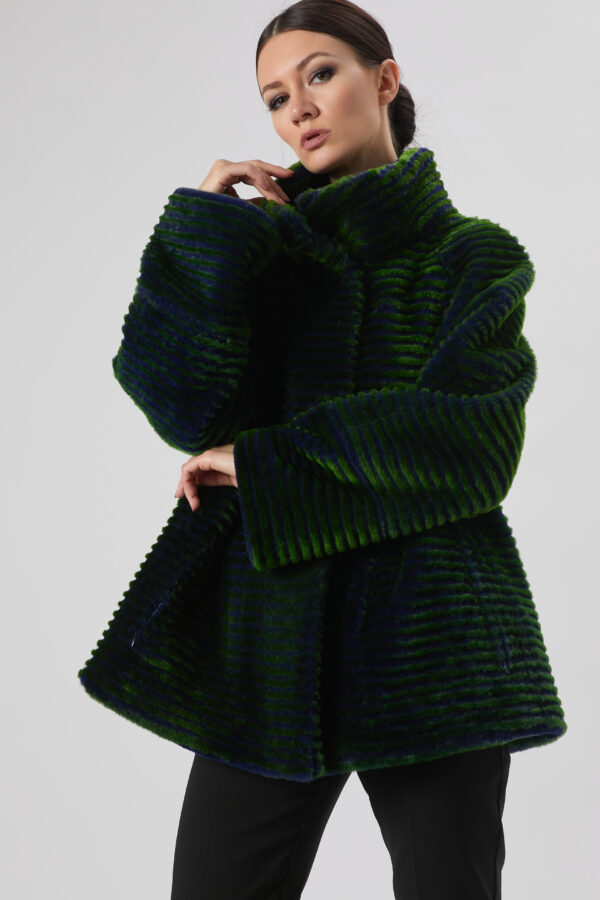 25/26 Giacca in shearling laserato blu notte e verde smeraldo reversibile - immagine 3