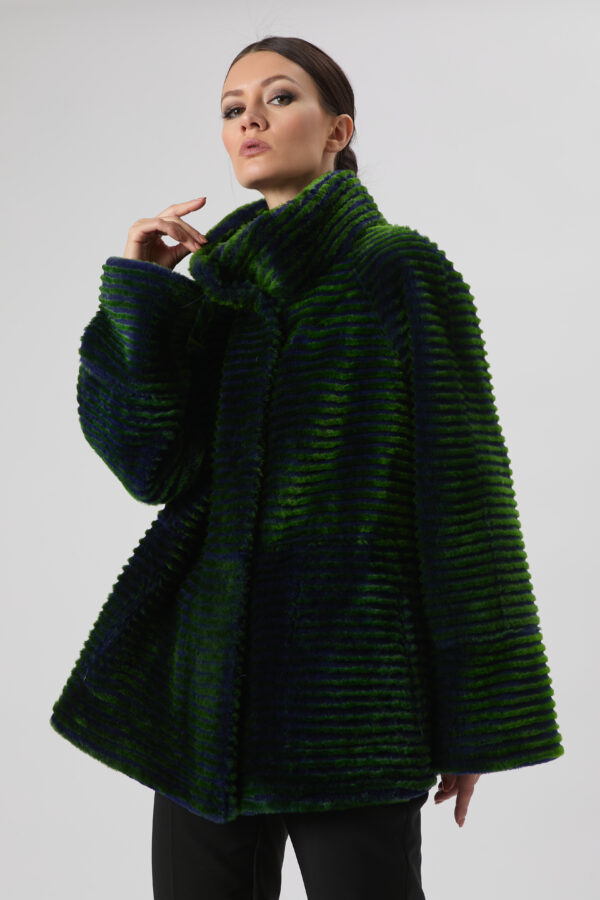 25/26 Giacca in shearling laserato blu notte e verde smeraldo reversibile - immagine 4