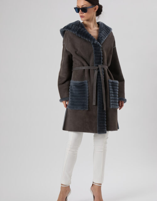 25/26 Cappotto in shearling scamosciato grigio tortora reversibile