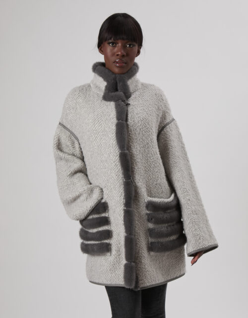 25/26 Cappotto in cashmere disegno spiga di grano colore zaffiro